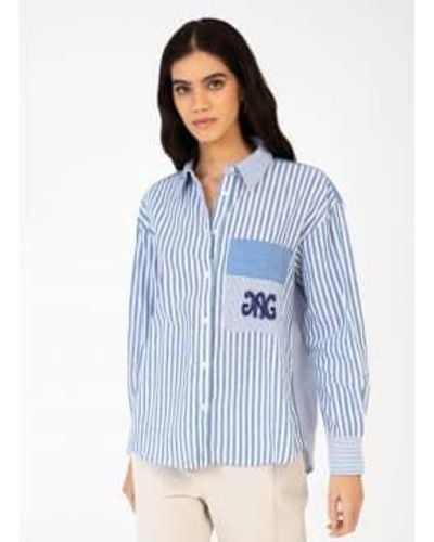 An'ge Sissina & White Stripe Shirt M - Blue