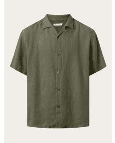 Knowledge Cotton 1090010 Box Short Sleeve Linen Shirt Burned Olive S - Green