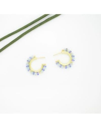 Schmuckoo 18K Plated Brass Earrings Aquamarine And Tanzanite - Blu