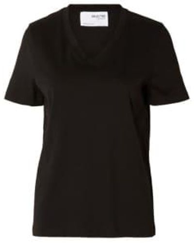 SELECTED Essentielles v-ausck-t-shirt schwarz