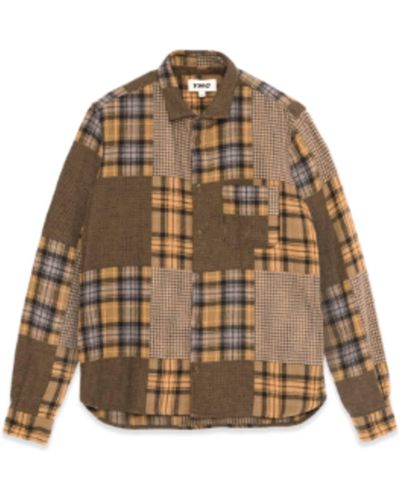 YMC Curtis Griffon Patchwork Cotton Check Shirt Multi - Brown