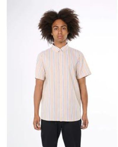 Knowledge Cotton 1090013 Entspannter Fit Striped Short Sleeved Baumwollhemd 8002 Stripe Safari - Pink