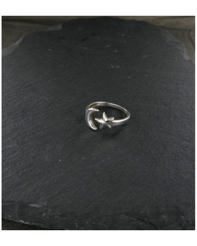 Siren Silver Star And Moon Ring Sterling Silver - Black