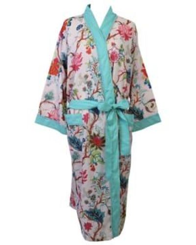 Powell Craft Ladies Exotic Flower Print Cotton Dressing Gown Cotton - Blue
