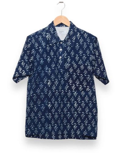 Universal Works Pullover Ss Shirt Indigo Flower Print Indigo P28031 - Blue