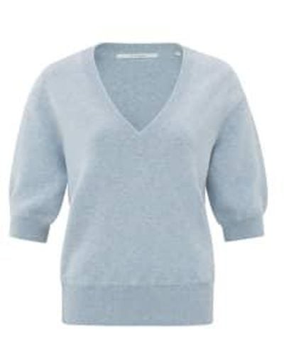 Yaya Soft Sweater With V Neck And Half Long Sleeves - Blue
