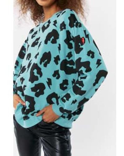 Scamp & Dude : Khaki With Black Leopard Oversized Sweatshirt Adult 8 - Blue