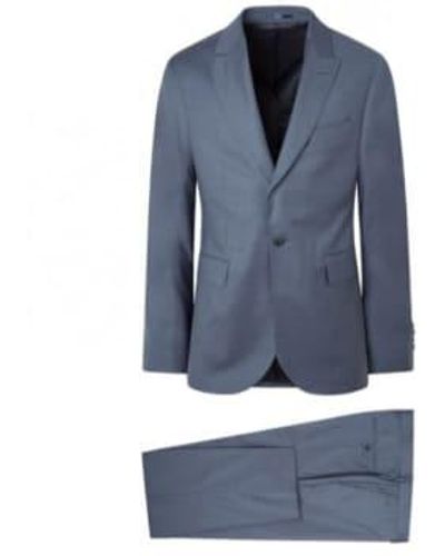 Hackett Mid Natural Stretch Twill Wool Suit 40 - Blue