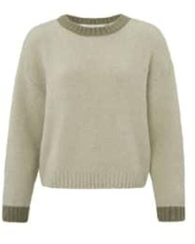 Yaya Lining Beige Sweat Sweater - Green