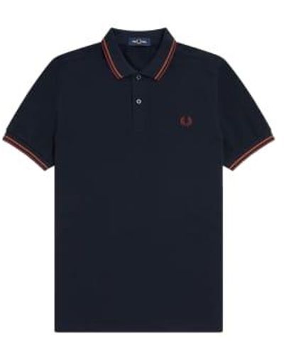 Fred Perry Slim Fit Twin Tipped Polo Navy / Nut Flake / Oxblood - Azul