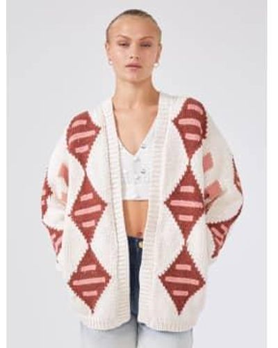 Hayley Menzies Nomad Cotton Intarsia Long Cardigan Xs - Red