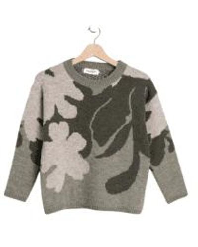 indi & cold Leaf Jacquard Sweater - Gray