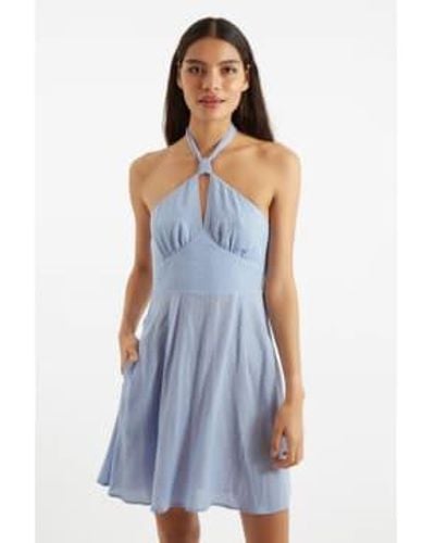 Louche Geri Petite Dot Halter Neck Mini Dress Uk10 - Blue