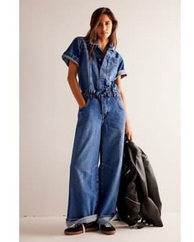 Free People Edison Wideleg Coverall - Blau