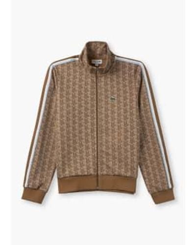 Lacoste Herren-sweatshirt mit reißverschluss und monogramm in braun