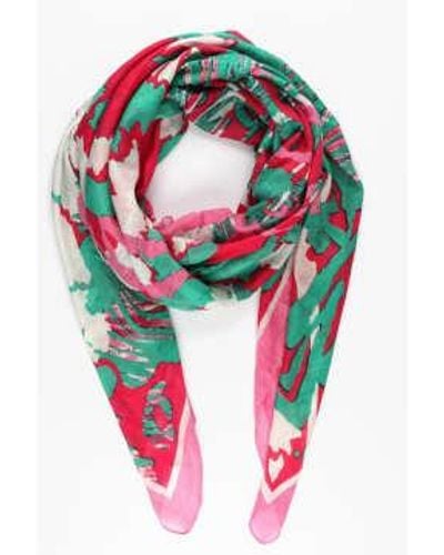 Miss Shorthair LTD 3145hpgr Abstract Leaf Animal Print Cotton Scarf - Red