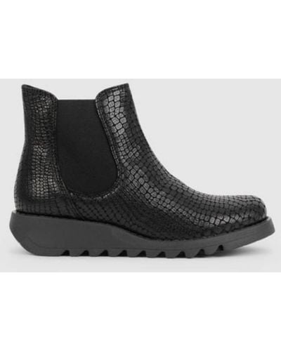 Fly London Women's Salv Black Croc Chelsea Boots - Schwarz