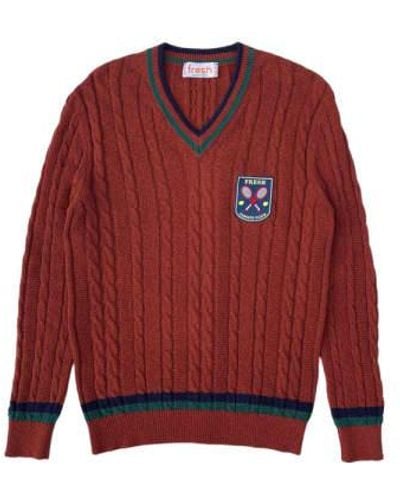 Fresh Tennis Club V Neck Cotton Sweater - Red
