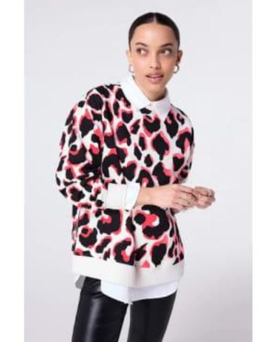 Scamp & Dude Scamp And Dude Ivory With Coral And Black Mega Shadow Leopard Oversized Sweatshirt - Bianco