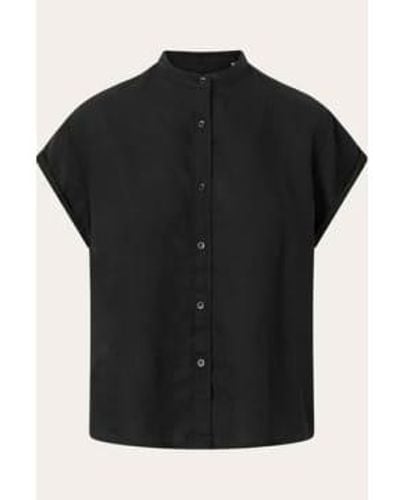 Knowledge Cotton Kragen -leinen schwarzer jet -hemd