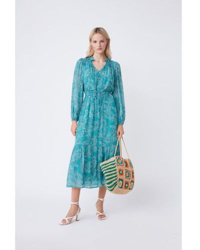 Suncoo Long Caina Cashmere Print Dress - Blue