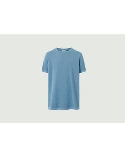Knowledge Cotton Lose geripptes T-Shirt - Blau