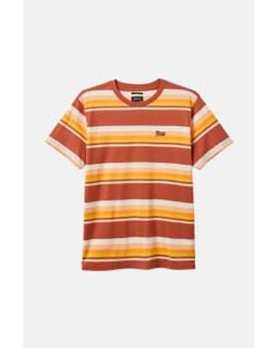 Brixton Apricot And Off White Stripted Hilt Stith Short Sleeves T Shirt - Arancione