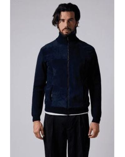 Daniele Fiesoli Zip Up Knitted Suede Bomber Large - Blue