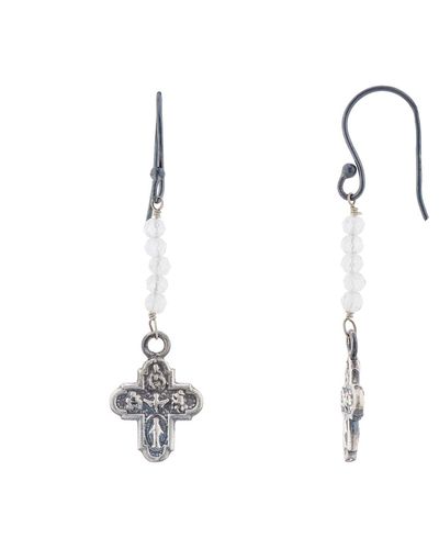 WINDOW DRESSING THE SOUL Tiny Cross And Moonstone Drop Earrings - Metallizzato