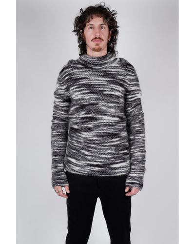 Hannes Roether Mohair Stripe Design Sweater Black/white - Gray