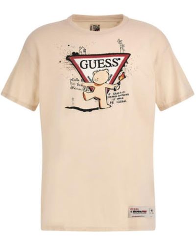 Guess SS BSC Molotov Teddy Logo T -Shirt Quicksand - Natur