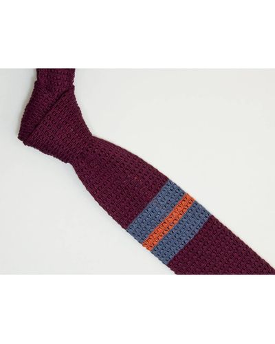 40 Colori Double Upper Striped Mercerised Cotton Jacquard Knitted Tie - Viola