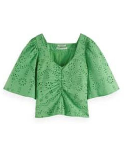 Scotch & Soda Bright Parakeet Ruched Front Flutter Sleeve Top - Green