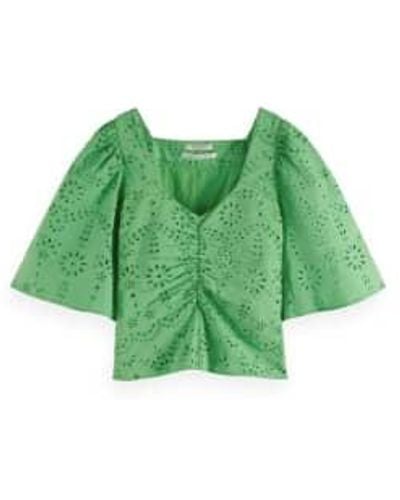 Scotch & Soda Scotch And Soda Bright Parakeet Ruched Front Flutter Sleeve Top - Verde