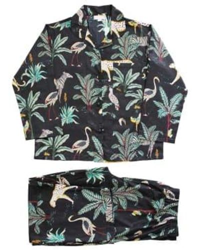 Powell Craft Damen-Schlafanzug aus Baumwolle mit Safari-At-Night-Print - Grau