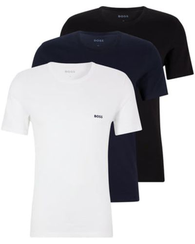 BOSS by HUGO BOSS Pack Of 3 White Navy And Black Cotton Logo Embroidered T Shirts - Blu