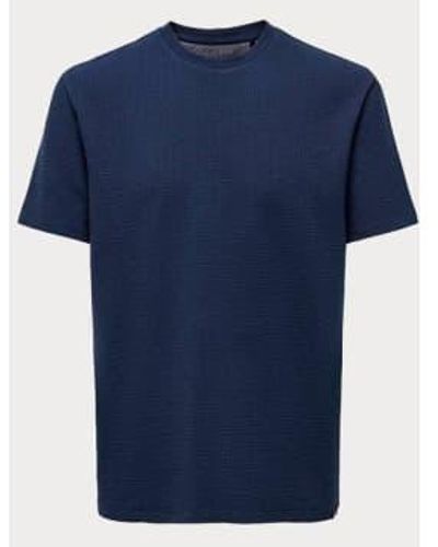 Only & Sons Kian Seesucker T-shirt Navy / Small - Blue