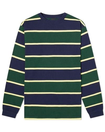 Manastash Long Sleeve Rugby Stripe T Shirt Navy Green