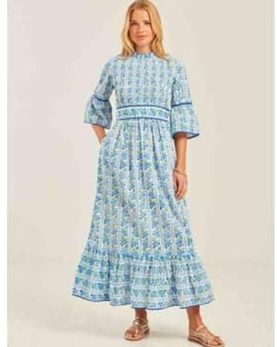 Pink City Prints Savannah Dress Cotswolds Xs - Blue