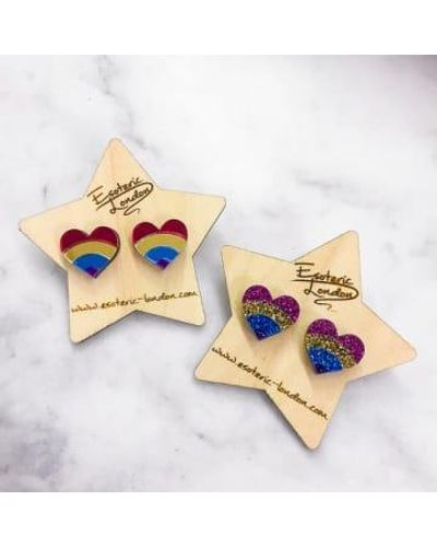 Esoteric London Rainbow Heart Stud Earrings Mirrored - Metallic