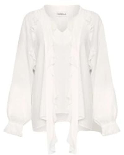 Marella Silk Frilled Long Sleeve Blouse - White