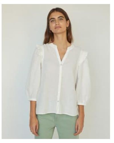 Yerse Ecru Mao Neck Linen Shirt - Bianco