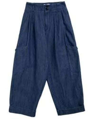 YMC Grease Trousers In Washed - Blu