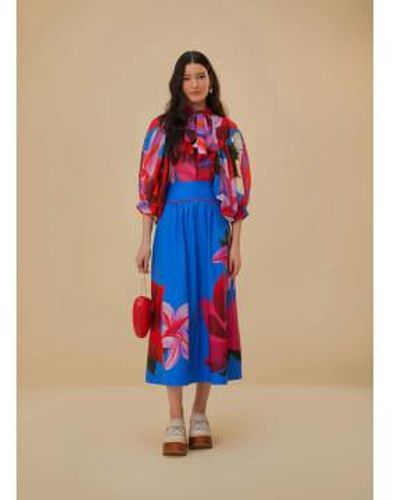 FARM Rio Watercolor Floral Midi Skirt - Blu