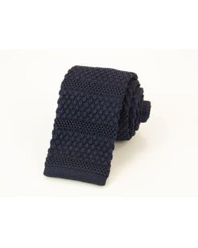 40 Colori Silk Solid Textured Striped Knitted Tie - Blu