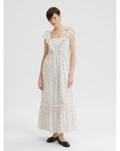 SELECTED Susy Floral Midi Dress Snow - Bianco