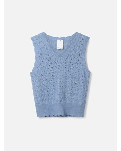 Thought Rhea Mercerised Wool Pointelle Knit Vest - Blue