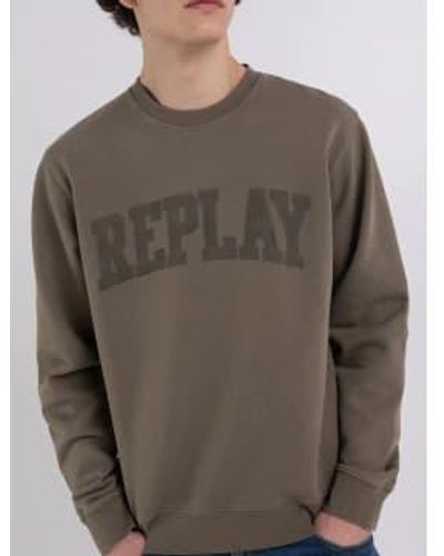 Replay Crew Neck Print Sweatshirt - Marrone