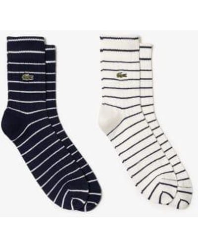 Lacoste Packung von zwei Paar kurze Streifenbaumwollsocken - Blau