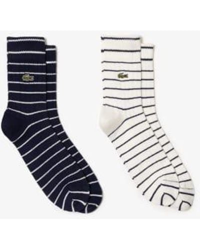 Lacoste Pack Of Two Pairs Short Striped Cotton Socks 35-38 - Blue